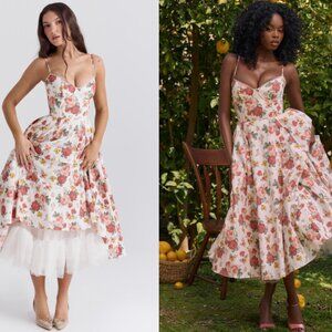 HOUSE OF CB Mademoiselle Italian Rose Print Tulle Midi Dress NWOT